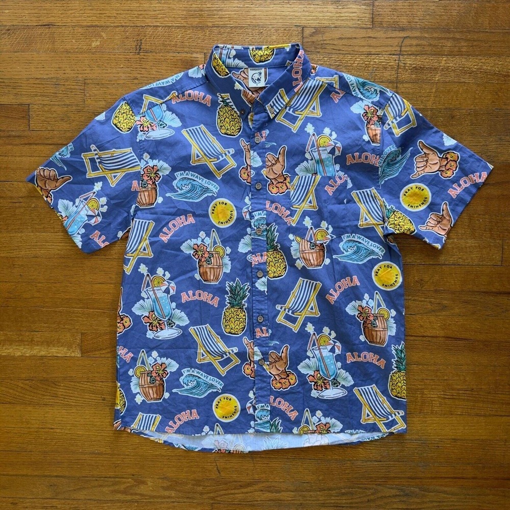 Hardaddy Aloha Shirt Beach Chair Pineapple Print Button Up Shirt M